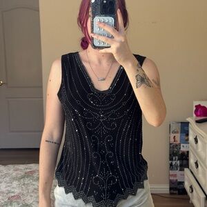 MSK Black Sleeveless Blouse with Silver Detailing